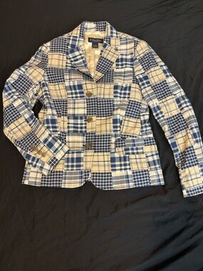 Brooks Brothers Navy and Cream Plaid Cotton Blazer